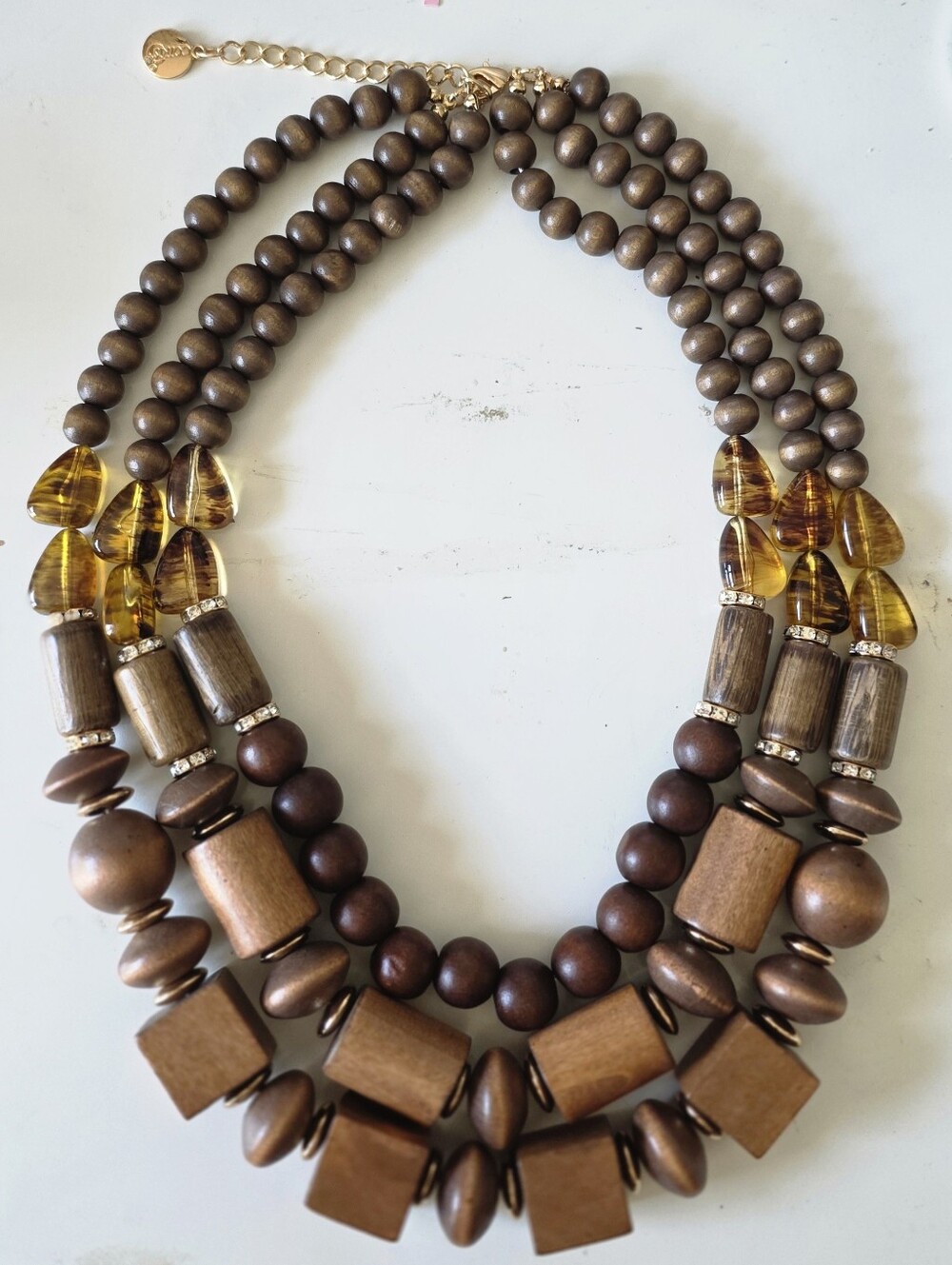 Chunky Wood Beaded Necklace - Brown